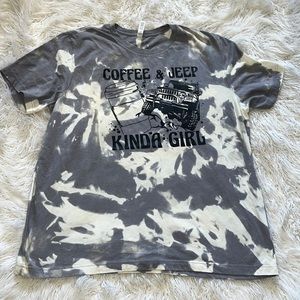 Coffee, jeep. Bleach dye. Tee shirt
